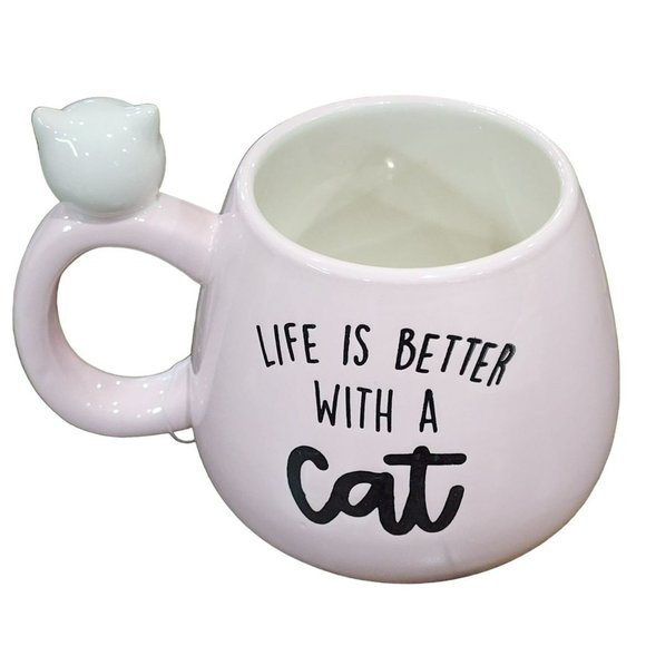 Set Of 2 Kitten Figurine Pink Ceramic Coffee Mug 16Oz Life Is Better With a‎ Cat - Picture 11 of 16